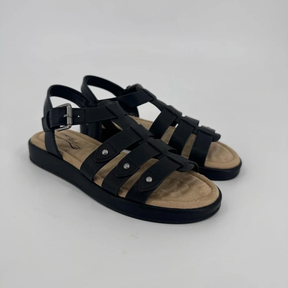 Easy Street Women's Black Chirp Flat Gladiator Sandals 6.5 - Picture 2 of 9
